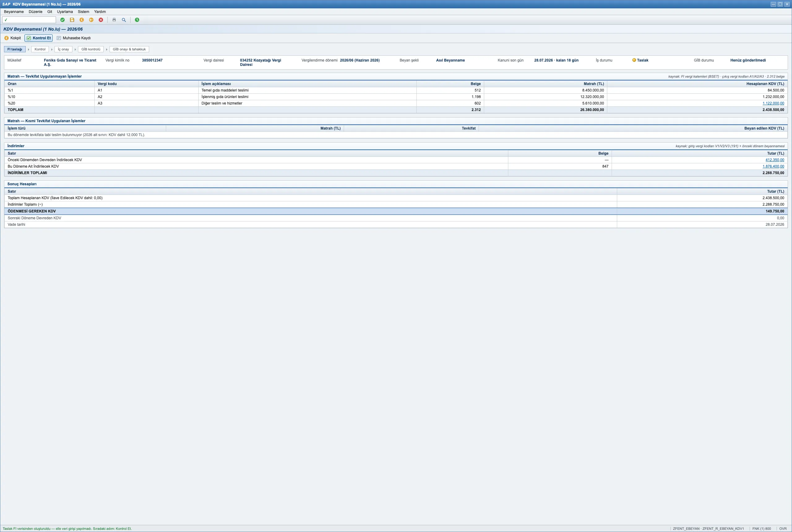KDV 1 return preparation screen